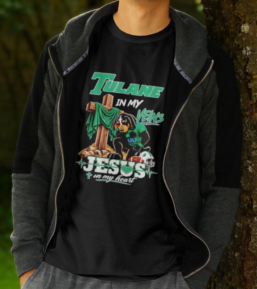 Tulane In My Veins Jesus In My Heart Faith Football Dog T-Shirt