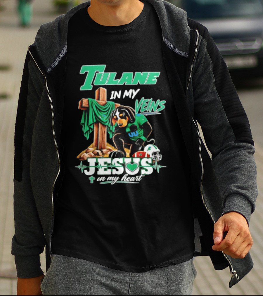 Tulane In My Veins Jesus In My Heart Faith Football Dog T-Shirt
