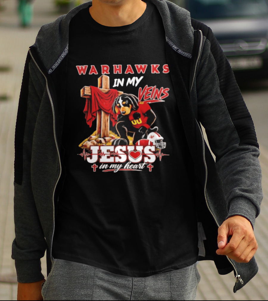 Warhawks In My Veins Jesus In My Heart Faith Football Ul Monroe T-Shirt