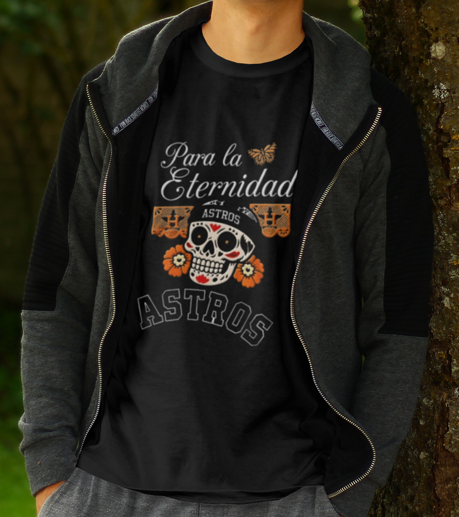 Para La Eternidad Astros Sugar Skull Bandana Flowers Butterfly T-Shirt