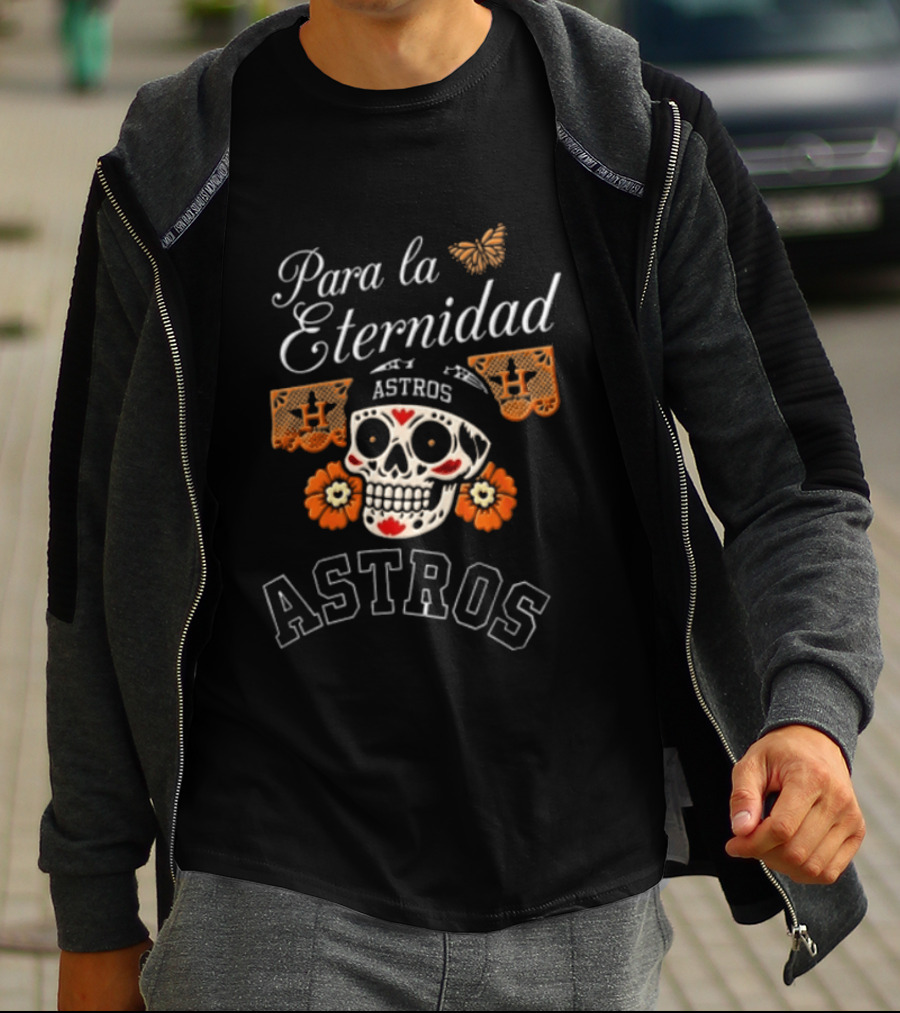 Para La Eternidad Astros Sugar Skull Bandana Flowers Butterfly T-Shirt