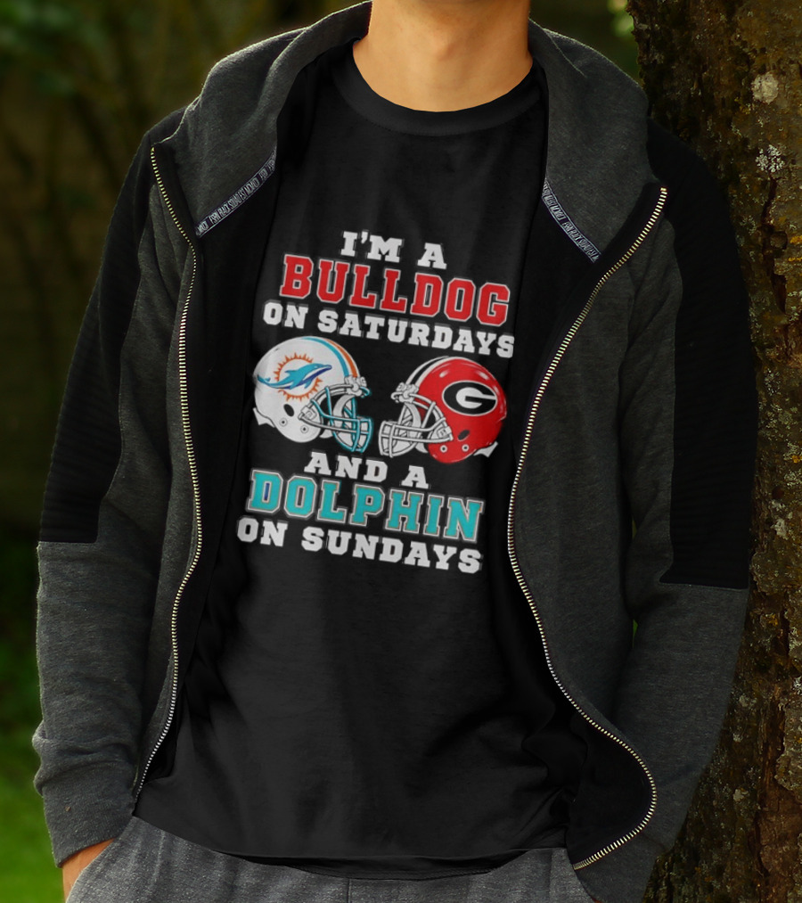 I'm A Bulldog On Saturdays Miami Dolphin On Sundays Football Helmets T-Shirt