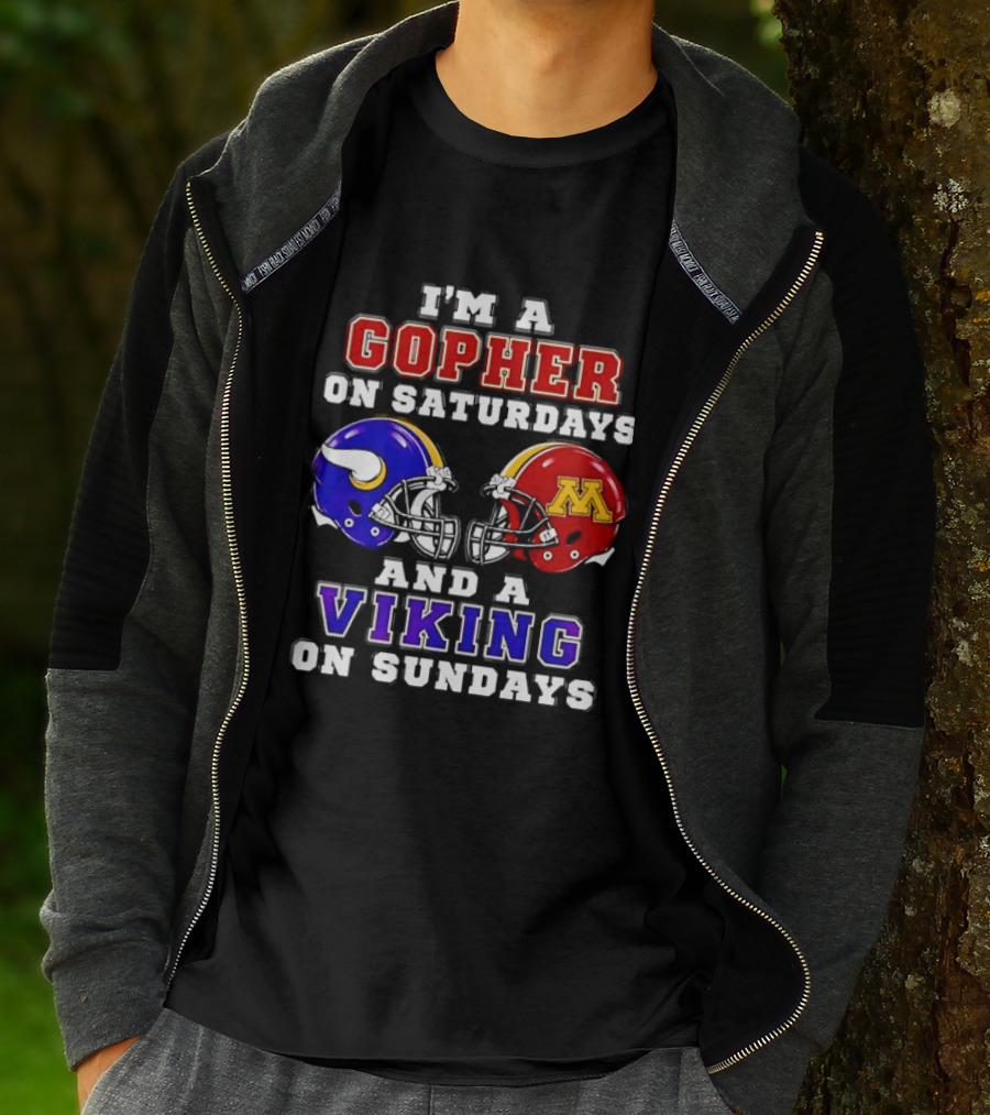 I'm A Gopher On Saturdays And A Viking On Sundays Minnesota Helmet T-Shirt