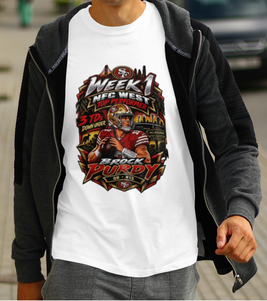 Brock Purdy San Francisco 49ers Week 1 NFC West Top Performer 3 TDs Down Under Melbourne QB #13 T-Shirt