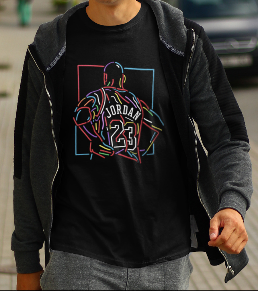 Michael Jordan 23 Neon Line Art Basketball Player Retro NBA T-Shirt