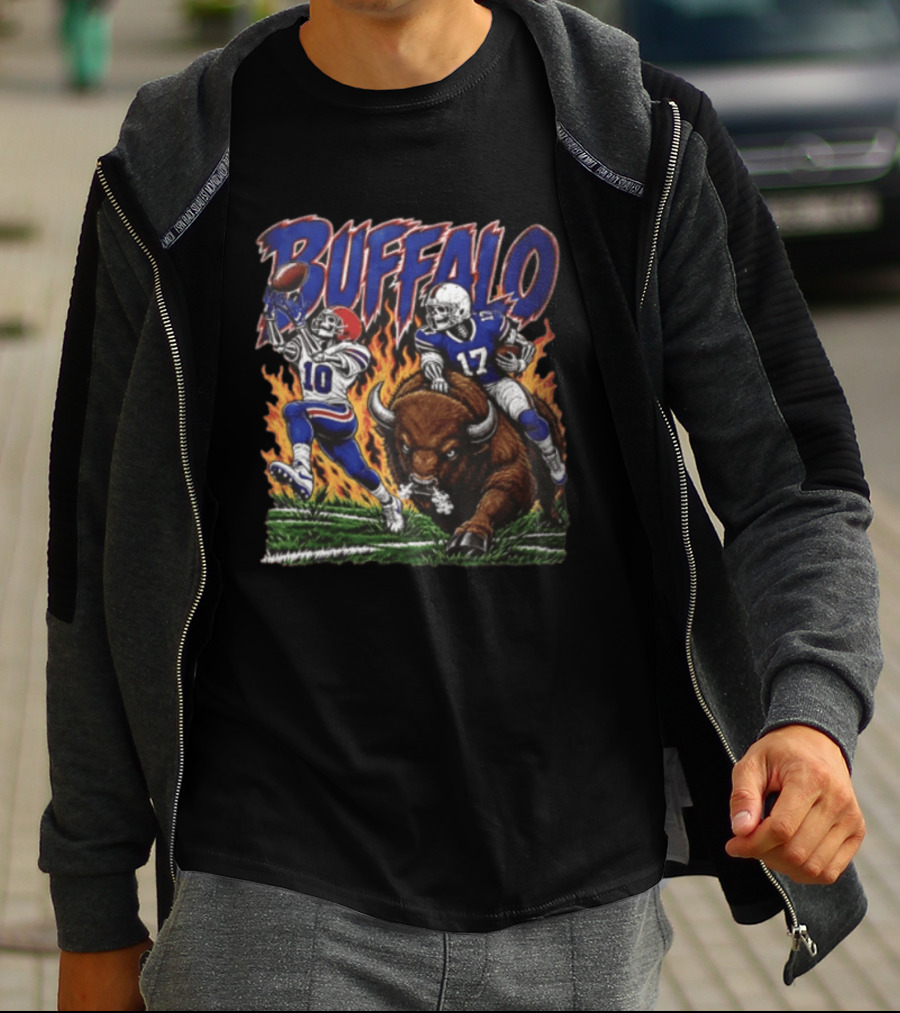 Buffalo Bills 17 Skeleton Players Football Charging Bison T-Shirt