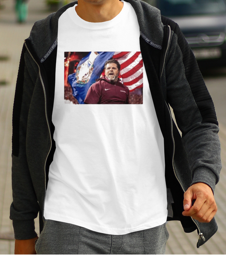 Virginia Tech Hokies Coach Brent Pry With Flags T-Shirt