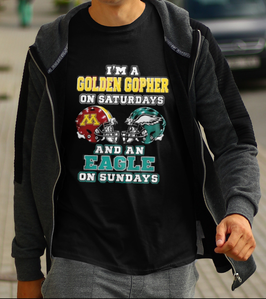 Golden Gopher On Saturdays Eagle On Sundays Helmets T-Shirt