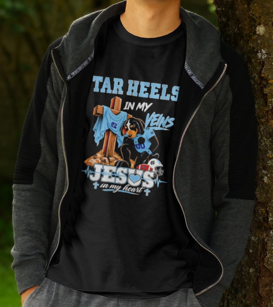 Tar Heels In My Veins Jesus In My Heart Football Dog T-Shirt