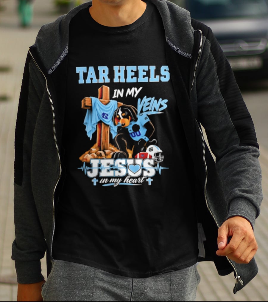 Tar Heels In My Veins Jesus In My Heart Football Dog T-Shirt