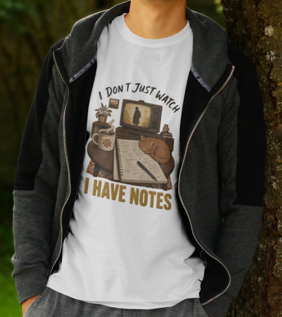 I Dont Just I Have Notes Cute Orange Cat Sleeping On Notebook With Vintage TV And Coffee T-Shirt