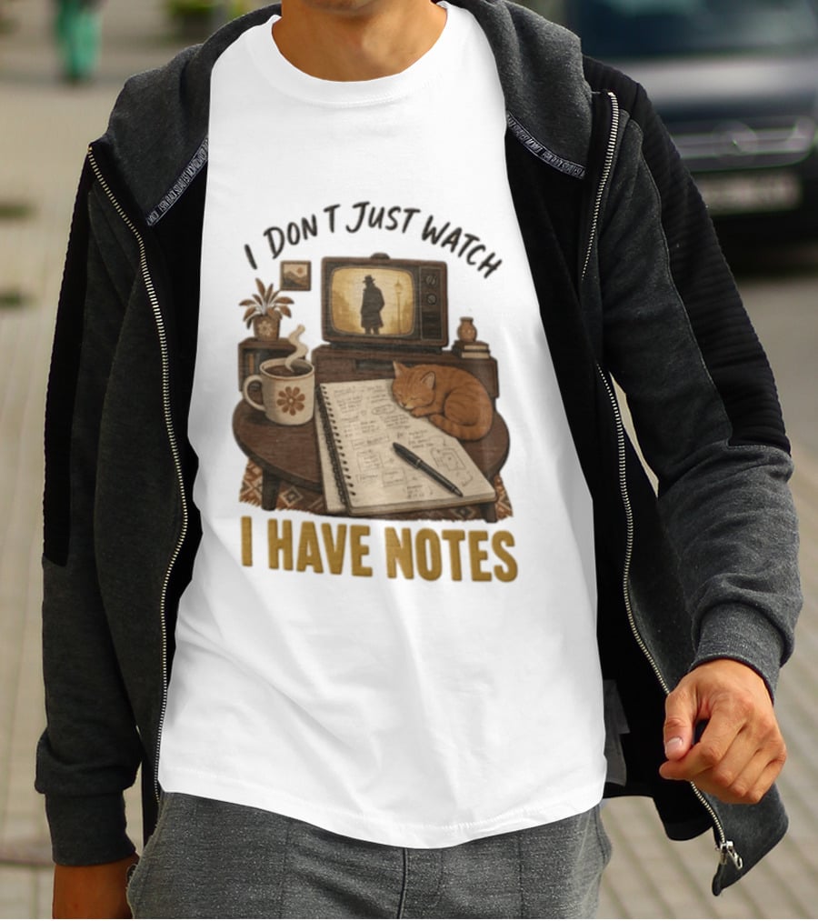 I Dont Just I Have Notes Cute Orange Cat Sleeping On Notebook With Vintage TV And Coffee T-Shirt