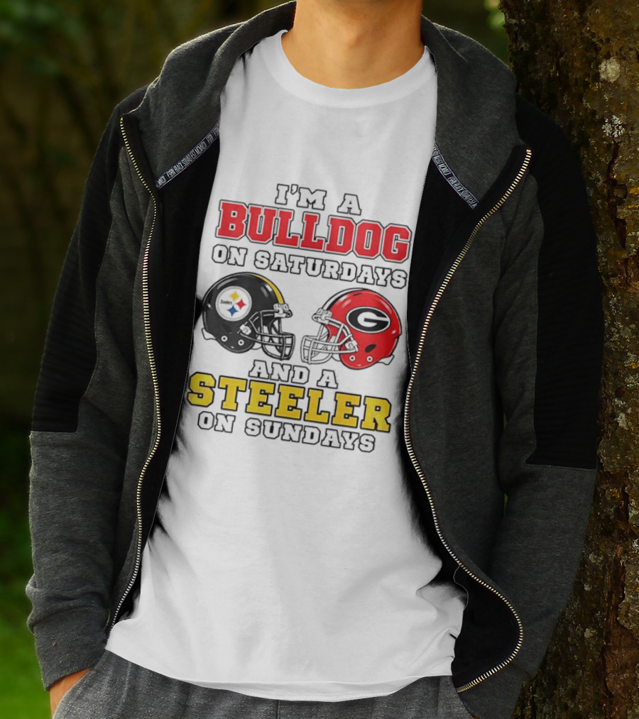 I'm A Bulldog On Saturdays And A Steeler On Sundays Football Helmets T-Shirt