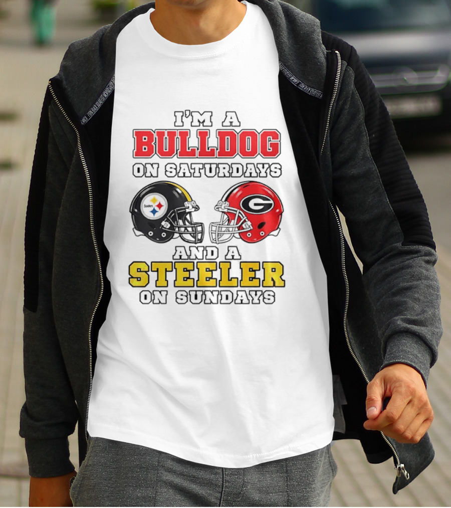 I'm A Bulldog On Saturdays And A Steeler On Sundays Football Helmets T-Shirt