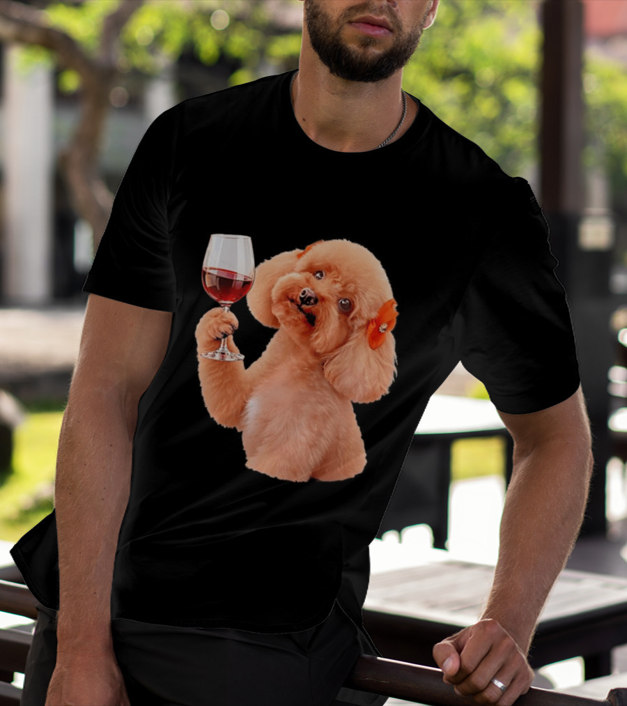 Poodle With Wine Glass And Red Bow Accessory T-Shirt