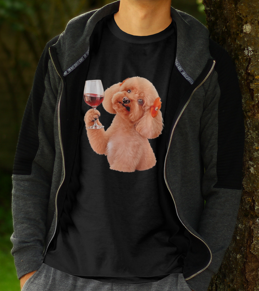 Poodle With Wine Glass And Red Bow Accessory T-Shirt