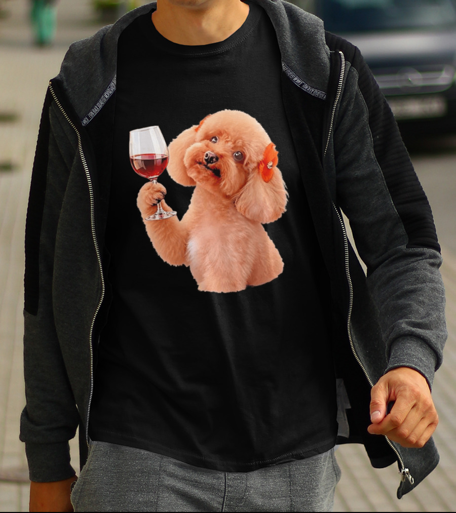 Poodle With Wine Glass And Red Bow Accessory T-Shirt