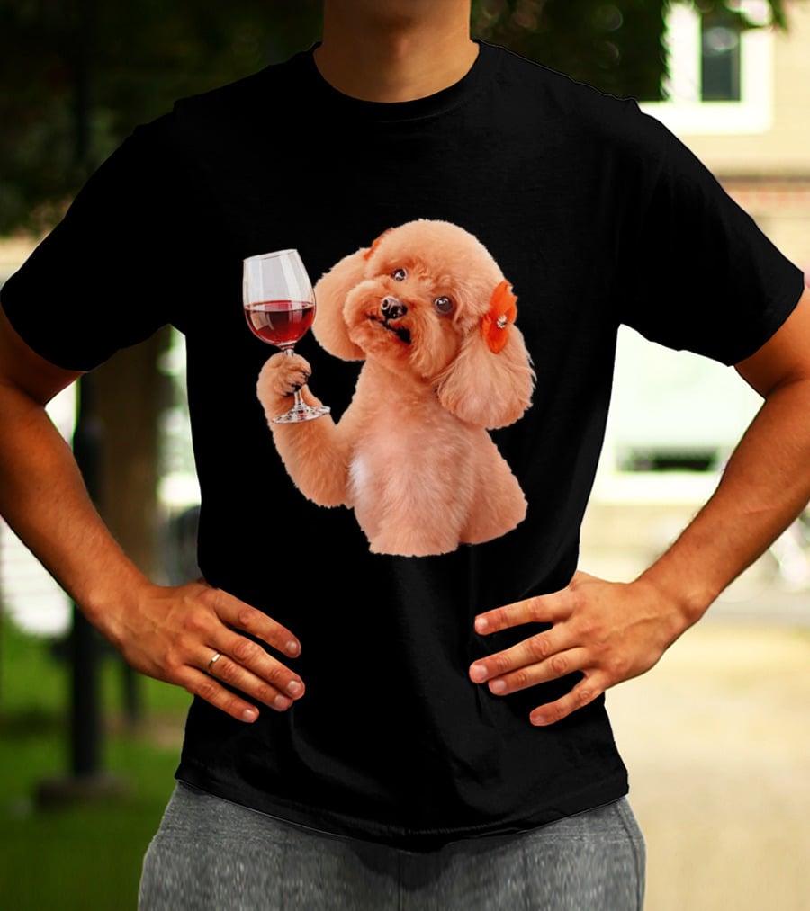 Poodle With Wine Glass And Red Bow Accessory T-Shirt