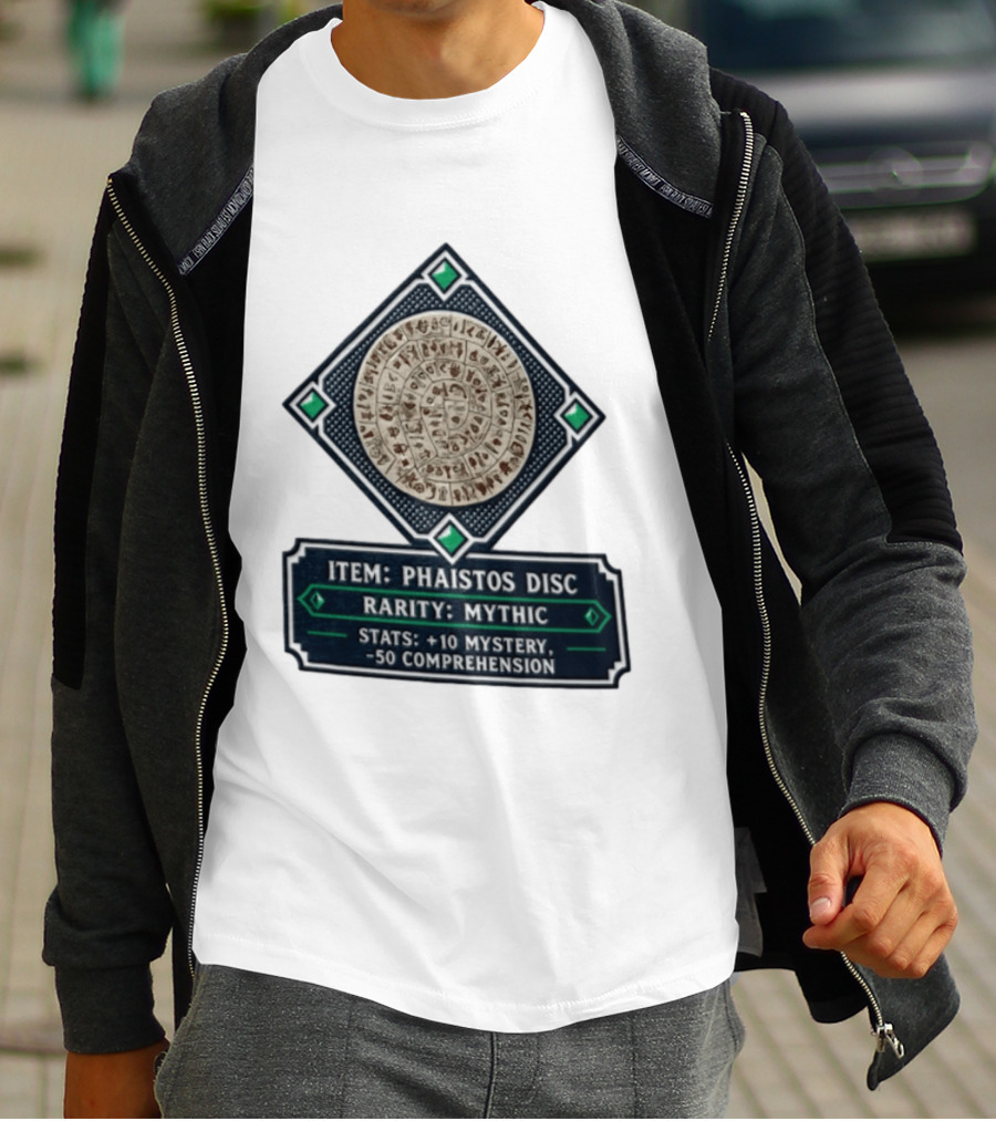 Item Phaistos Disc Rarity Mythic Stats +10 Mystery 50 Comprehension T-Shirt