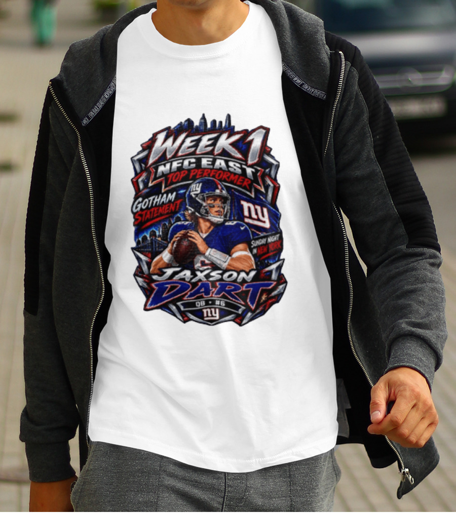 Week 1 NFC East Top Performer Jaxson Dart Gotham Statement Sunday Night New York T-Shirt