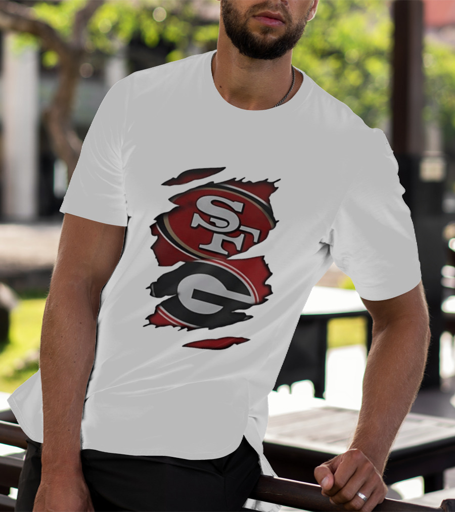 San Francisco 49ers Georgia Bulldogs Torn Fabric T-Shirt