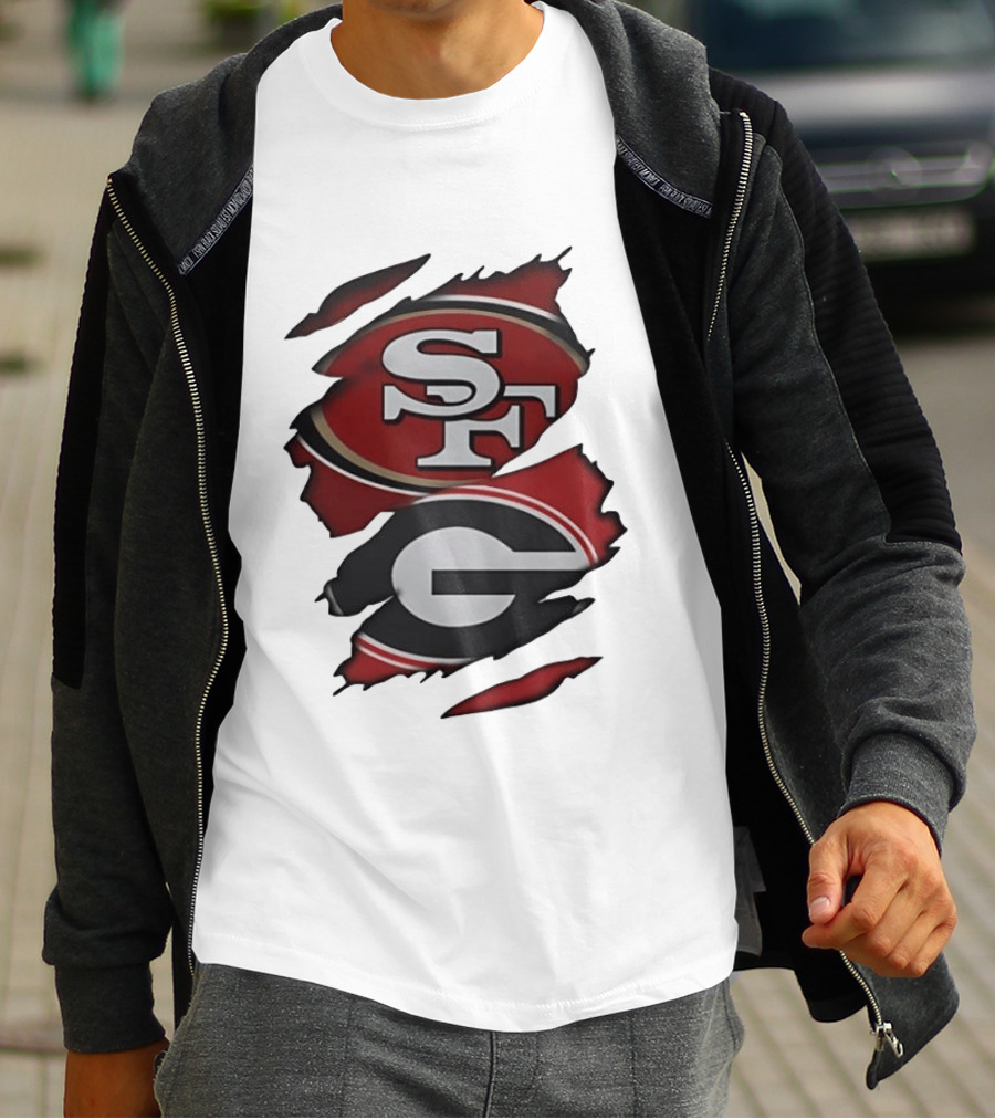 San Francisco 49ers Georgia Bulldogs Torn Fabric T-Shirt