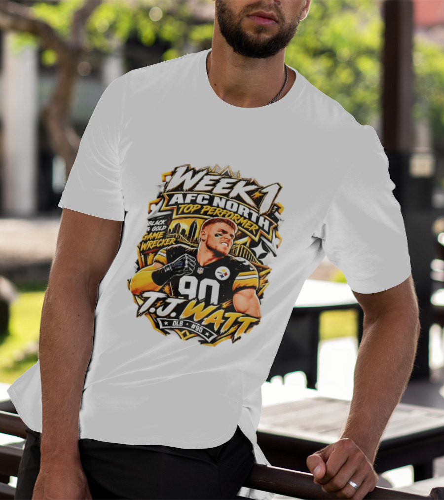 T.J. Watt Week 1 AFC North Top Performer Black Gold Game Wrecker T-Shirt