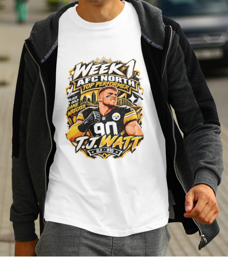 T.J. Watt Week 1 AFC North Top Performer Black Gold Game Wrecker T-Shirt