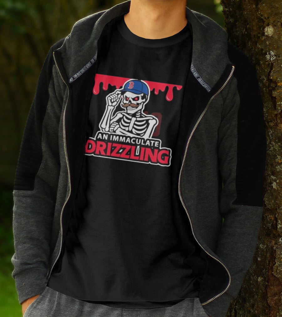Boston Red Sox Skeleton Cap Dripping Mustache An Immaculate Drizzling T-Shirt
