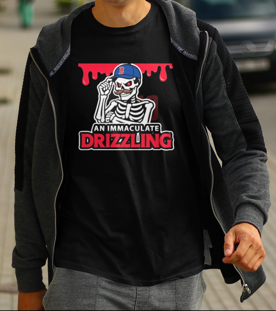 Boston Red Sox Skeleton Cap Dripping Mustache An Immaculate Drizzling T-Shirt