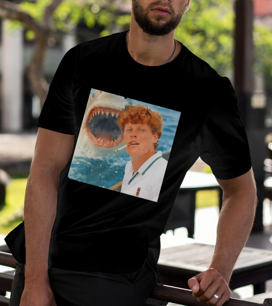 Jannik Sinner Smoking With Great White Shark Tennis Image T-Shirt