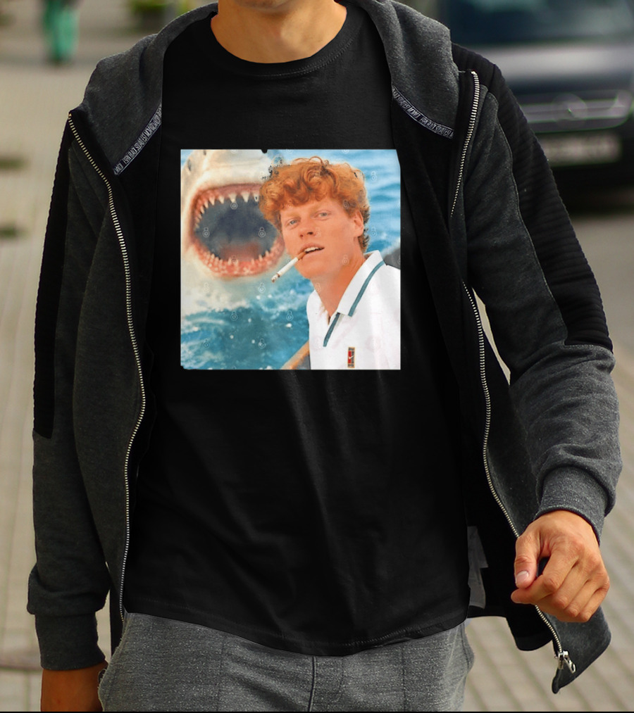 Jannik Sinner Smoking With Great White Shark Tennis Image T-Shirt