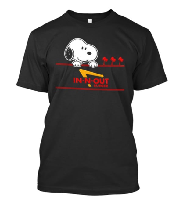 Snoopy Peeking Over In N Out Burger Red Lines With Palm Trees T-Shirt