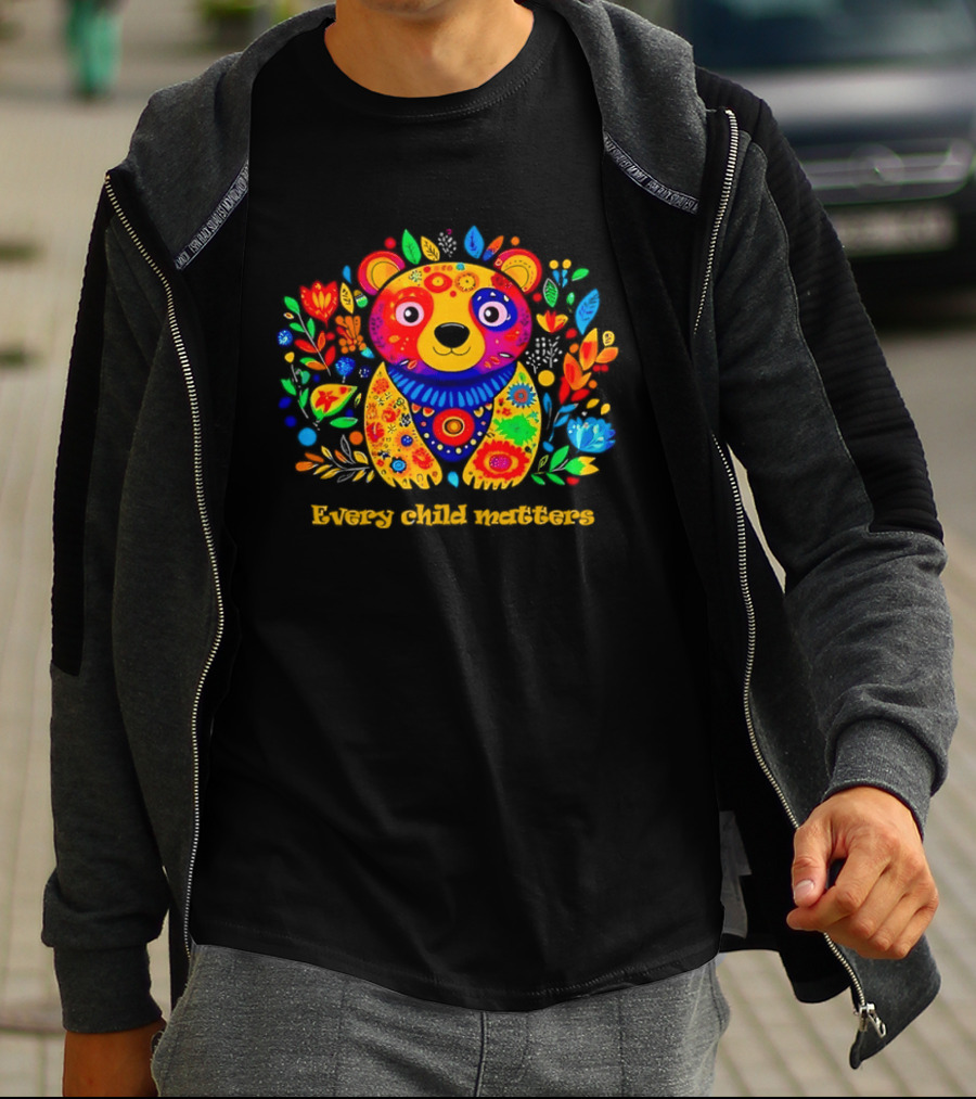 Every Child Matters Colorful Floral Bear T-Shirt