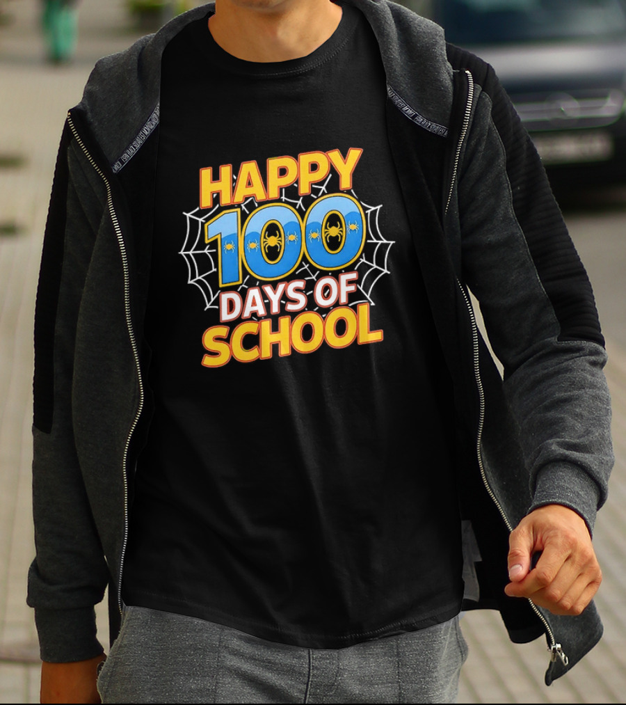 Happy 100 Days Of School Spider Web Teacher Celebration T-Shirt
