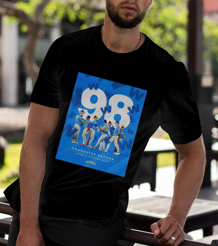 Milwaukee Brewers 98 Franchise Record Single Season Wins Team Celebration T-Shirt