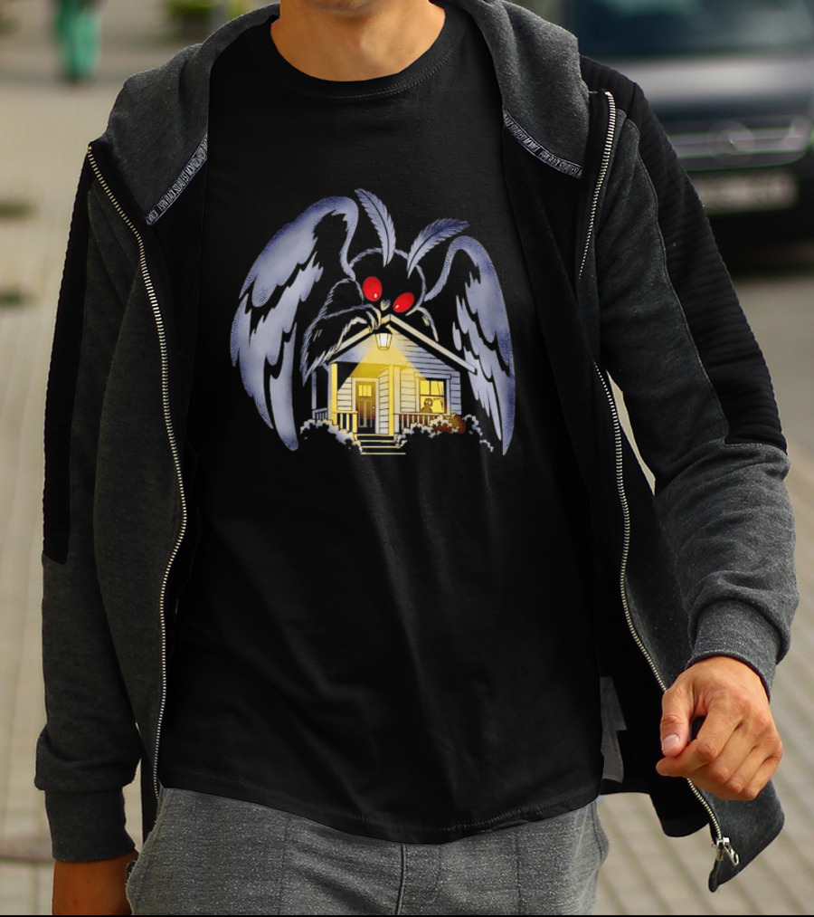 Mothman Drawn To Porch Light Cryptid Creature Illuminated House T-Shirt