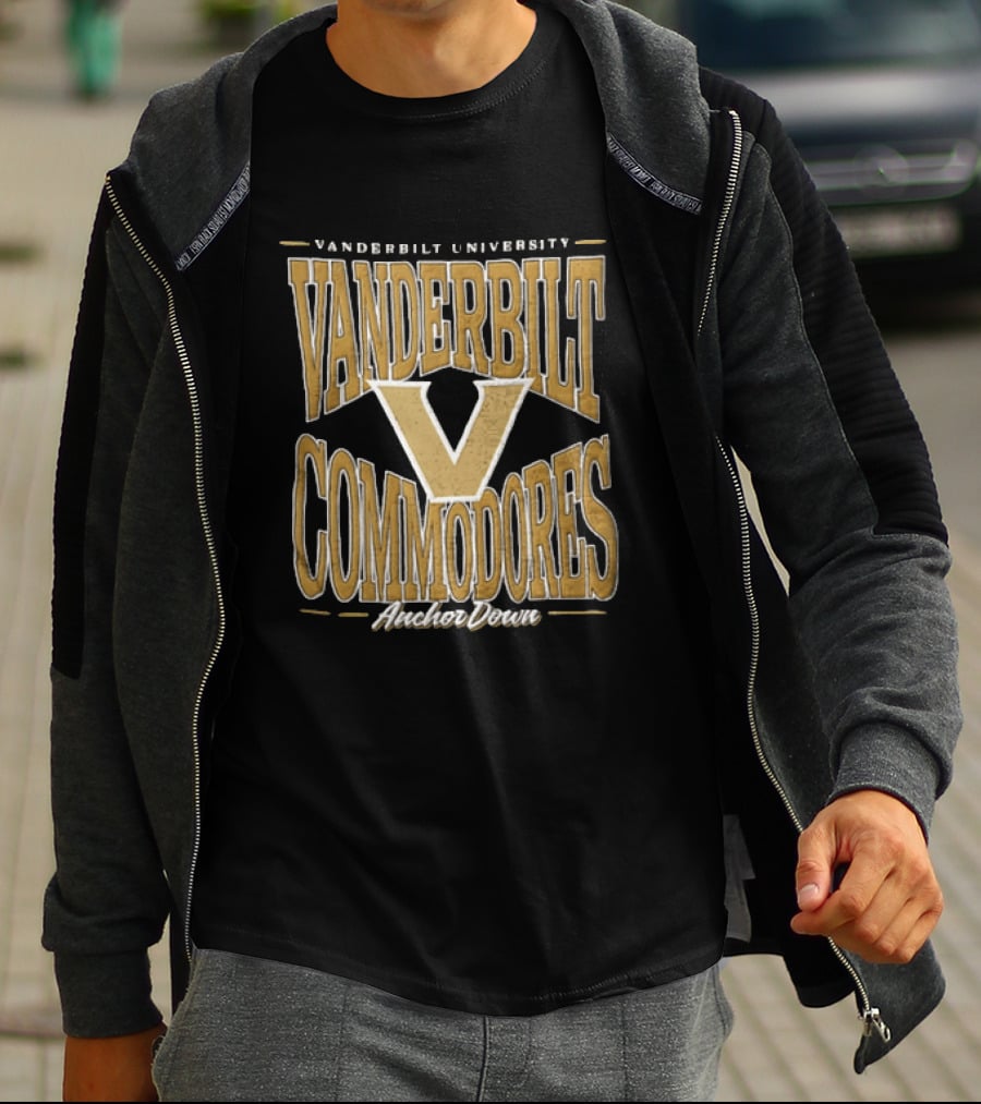 Vanderbilt Commodores Anchor Down Large Gold Letter V T-Shirt