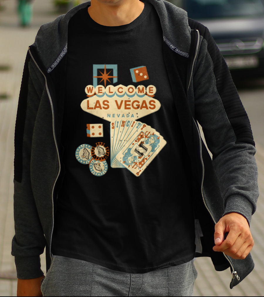 Welcome Las Vegas Nevada Sign With Casino Poker Cards And Dice T-Shirt