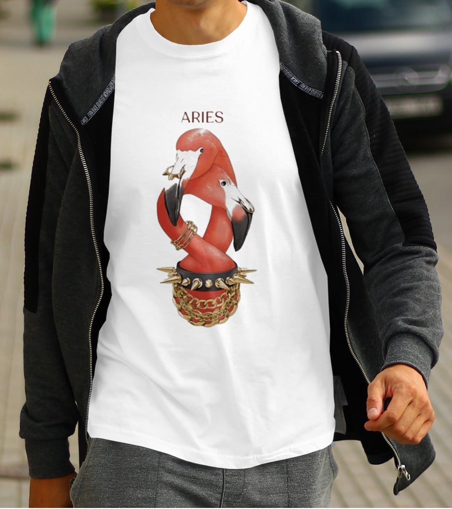 Aries Flamingo Punk Rock Zodiac Sign Astrology Bracelet Spikes T-Shirt