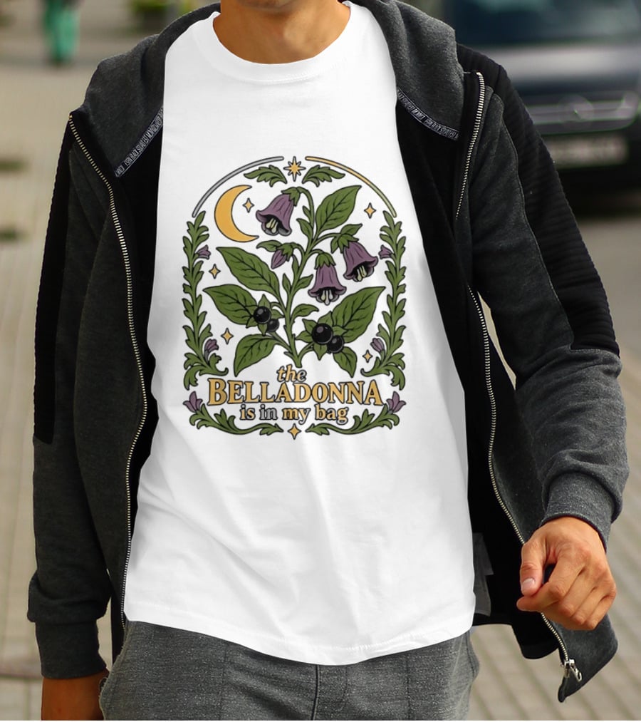 Belladonna Is In My Bag Botanical Nightshade Moon And Stars T-Shirt