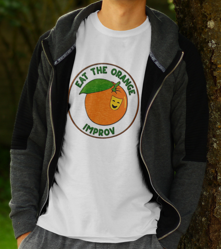 Eat The Orange Improv Comedy Logo Smiling Fruit Patch T-Shirt