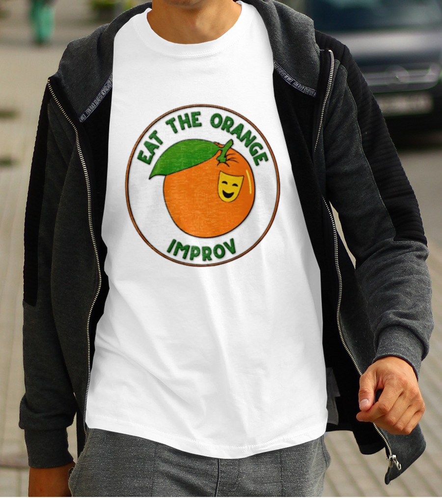 Eat The Orange Improv Comedy Logo Smiling Fruit Patch T-Shirt