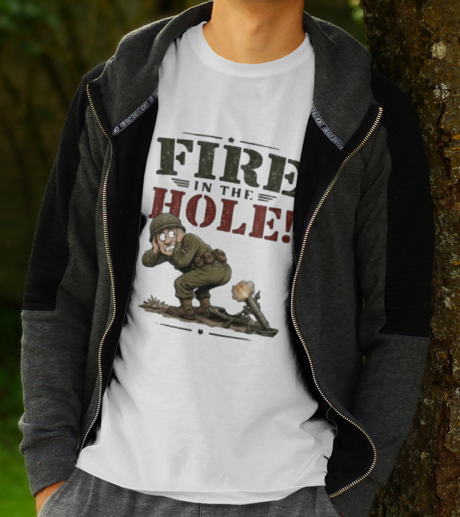 Fire In The Hole Soldier Mortar Cartoon Combat Humor T-Shirt