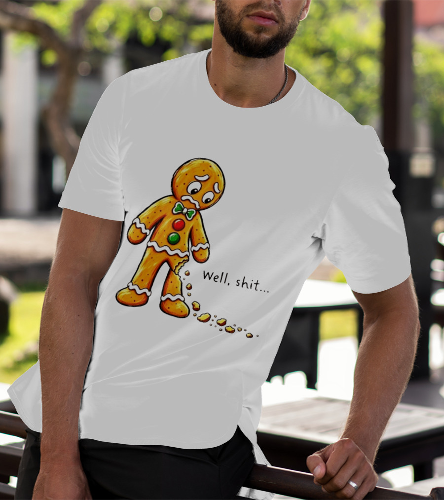 Gingerbread Man Well Shit Broken Cookie Bow Tie Colorful Buttons T-Shirt