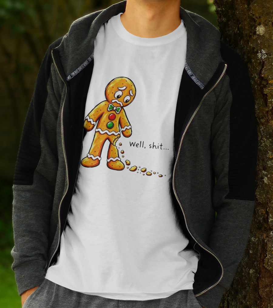Gingerbread Man Well Shit Broken Cookie Bow Tie Colorful Buttons T-Shirt