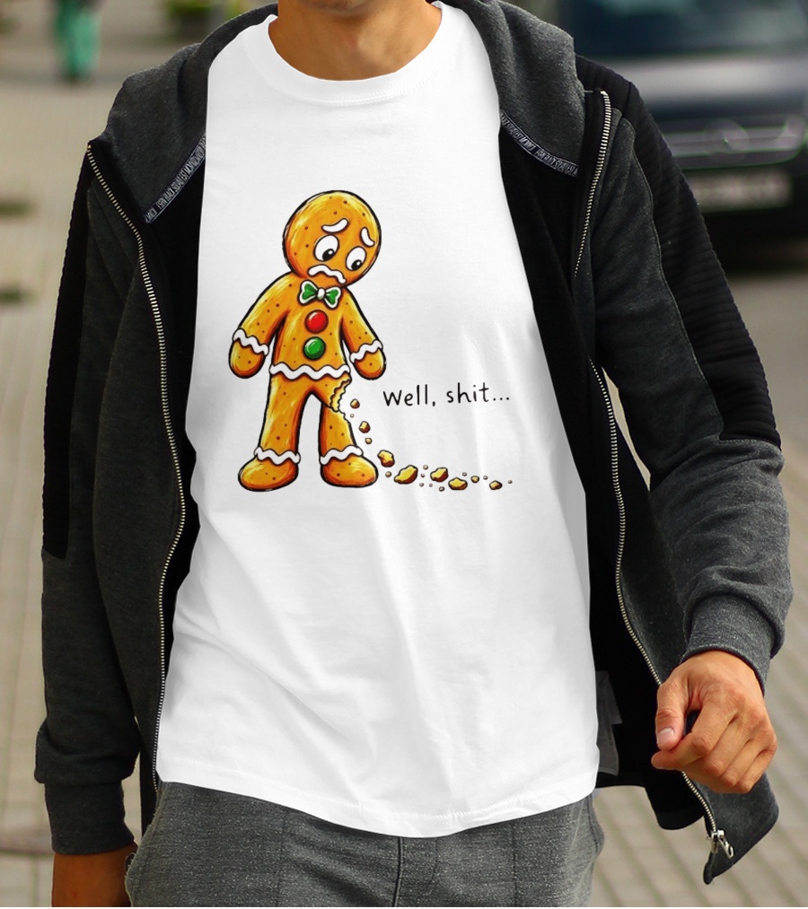 Gingerbread Man Well Shit Broken Cookie Bow Tie Colorful Buttons T-Shirt