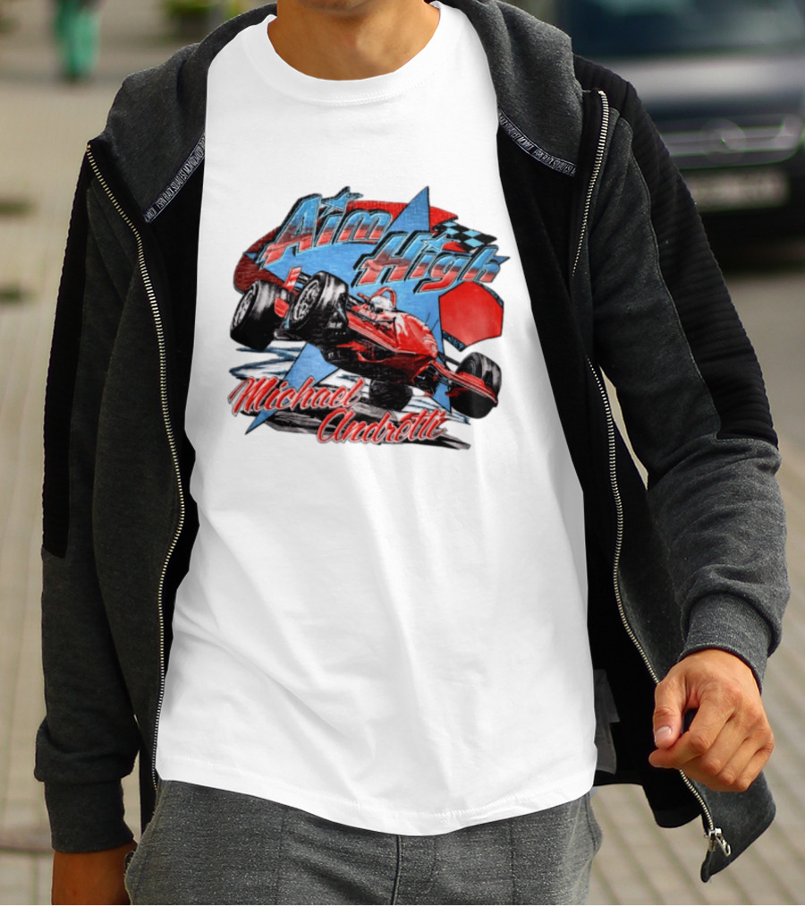 Michael Andretti Aim High Racing Car Art With Checkered Flag T-Shirt