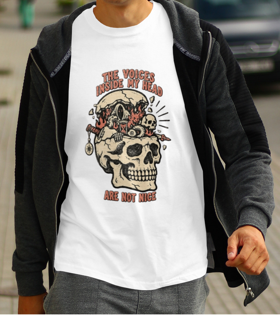 The Voices Inside My Head Are Not Nice Cracked Skull Demon Hourglass Sword T-Shirt
