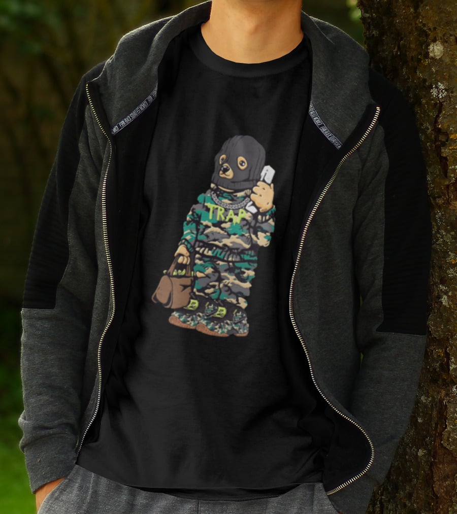 Bear Balaclava Camouflage Trap Outfit With Phone And Bag T-Shirt